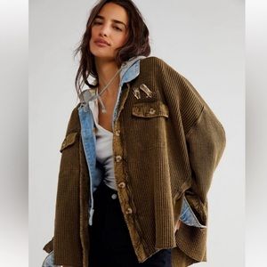 FP One Free People Scout Jacket Shacket Oversized Waffle Knit